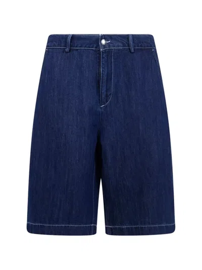 Seven For All Mankind Oversized Mix Linen Bermuda In Blue