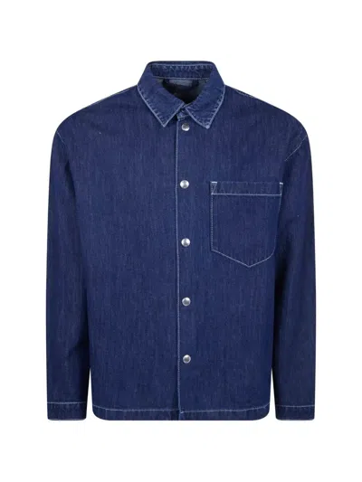 Seven For All Mankind Oversized Mix Linen Shirt In Blue
