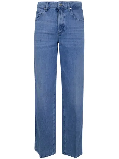 Seven For All Mankind "stovepipe" Light Cotton And Linen 5 Pockets Straight Leg In Blue