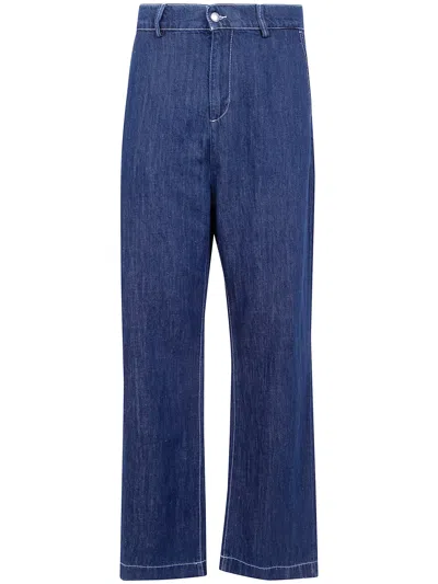 Seven For All Mankind Wide Leg Chino Jeans In Blue
