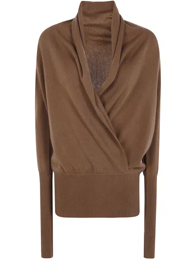 Seven For All Mankind Wrap V-neck Sweater In Brown