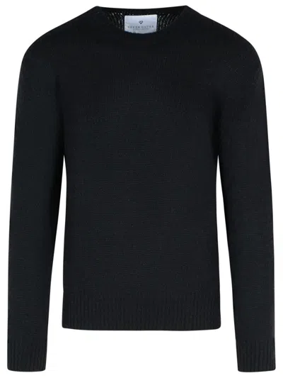 Seven Gauge Textured Black Crewneck Sweater With Relaxed Fit