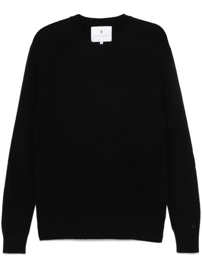 Seven Gauge Textured Black Crewneck Sweater With Relaxed Fit