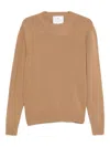 Seven Gauge Camel-colored Crew Neck Sweater With Ribbed Cuffs And Hem In Brown