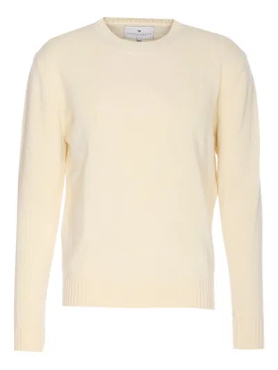 Seven Gauge Classic Knit Cream Sweater With Round Neckline And Timeless Appeal In Multi