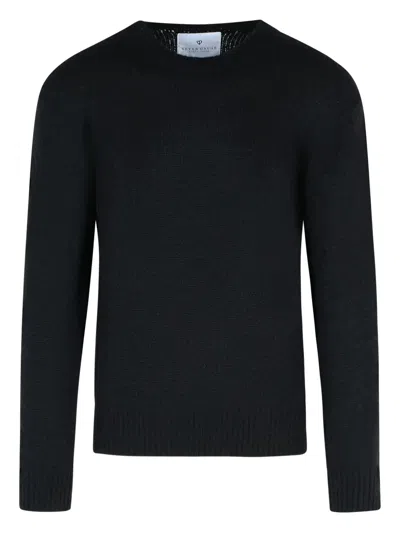 Seven Gauge Textured Black Crewneck Sweater With Relaxed Fit