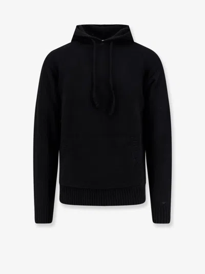 Seven Gauge Hooded Wool Sweater In Black