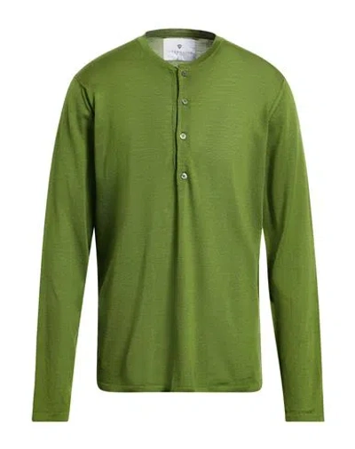 Seven Gauge Man Sweater Military Green Size 6 Wool, Silk