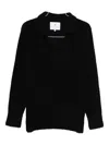Seven Gauge Polo-collar Long-sleeve Sweater In Black