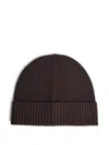 Seven Gauge Ribbed Fine Knit Beanie In Brown