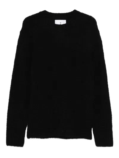 Seven Gauge Textured Black Crewneck Sweater With Relaxed Fit