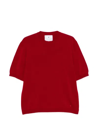 Seven Gauge Short-sleeve Cotton Sweater In Red