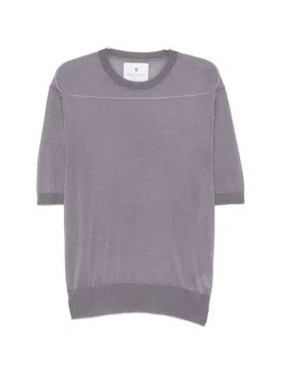 Seven Gauge Short-sleeve Ribbed-trim Sweater In Gray