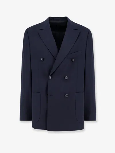 Seven Gauge Stretch Wool Blazer In Blue