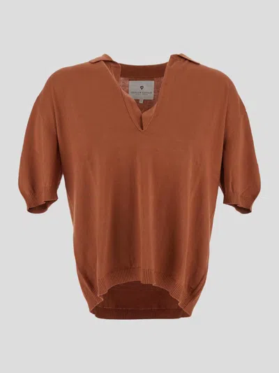 Seven Gauge Short Sleeve Cotton Polo In Brown