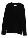 Seven Gauge Textured Black Crewneck Sweater With Relaxed Fit In Black
