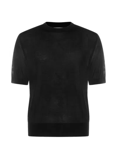 Seven Gauge T-shirt In Maglia Sottile Nera  In Black
