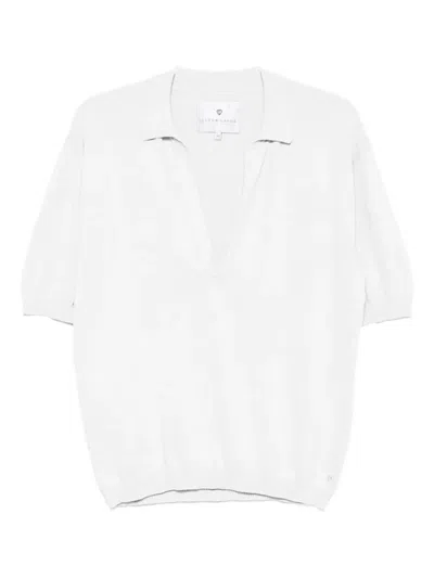 Seven Gauge V-neck Ribbed-trim Polo Shirt In White