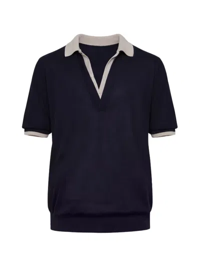 Seven Gauge V-neck Polo Shirt In Blue