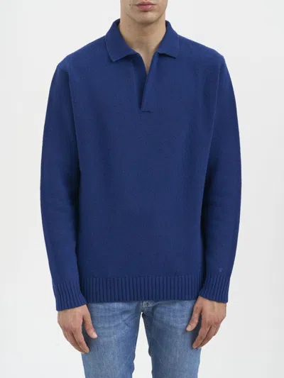 Seven Gauge Wool Polo Sweater In Blue