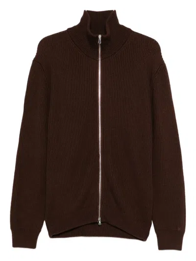 Seven Gauge Zip-up High-neck Cardigan In Brown
