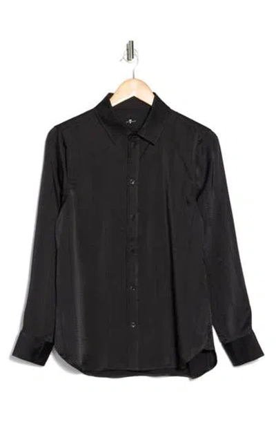 Seven High Shine Rhinestone Button-up Shirt In Black