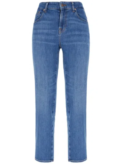 Seven Indigo Blue Straight-fit Jeans With Embroidered Design