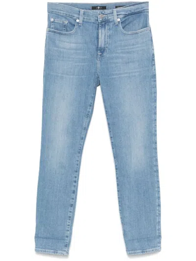 Seven Light Blue Cropped Jeans With Concealed Fly And Classic Five-pocket Design