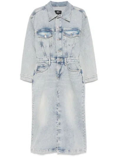 Seven Light Blue Denim Long Dress In Multi