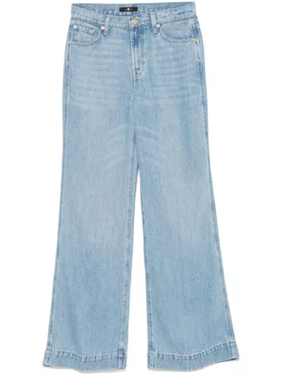 Seven Light Blue Wide-leg Jeans With Whiskering Details