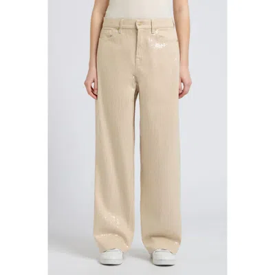 Seven Lotta Sequin High Waist Wide Leg Jeans In Neutral