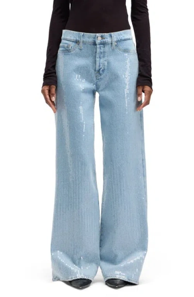 Seven Lotta Sequin Wide Leg Stretch Jeans In Blue