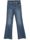 Seven Navy Blue Flared Jeans With Concealed Fly And Embroidered Motif