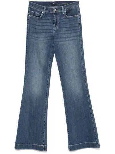 Seven Navy Blue Flared Jeans With Concealed Fly And Embroidered Motif