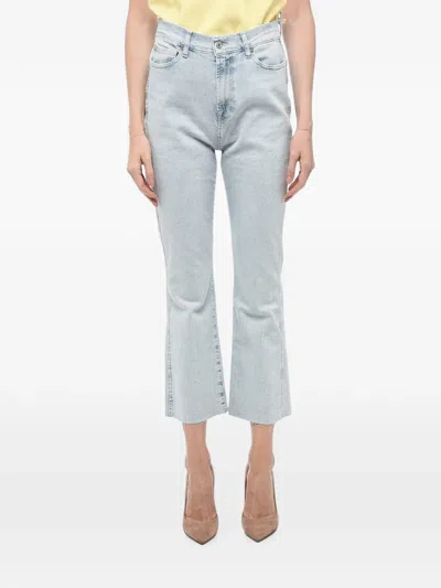 Seven Raw-hem Flared-leg Cropped Jeans In Multi