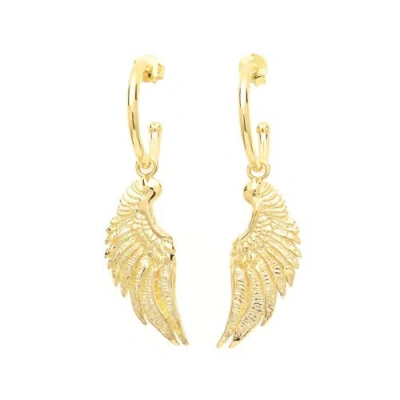 Seven Saints Angel Wing Small Hoop Earrings In Gold