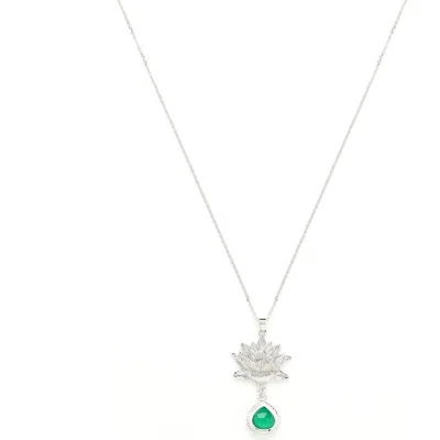 Seven Saints Aura Cleansing Lotus Necklace With Green Agate In Silver