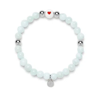 Seven Saints Green Moonstone Heart Bracelet In Silver