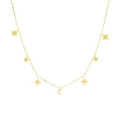 Seven Saints Heavenly Realms Moon & Stars Drop Choker Necklace In Gold