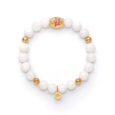 Seven Saints Illumination & Creativity Lotus Beaded Moonstone Bracelet In Gold