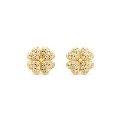 Seven Saints Peridot Clover Pave Stud Earrings In Gold
