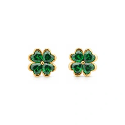 Seven Saints Peridot Clover Pave Stud Earrings In Gold