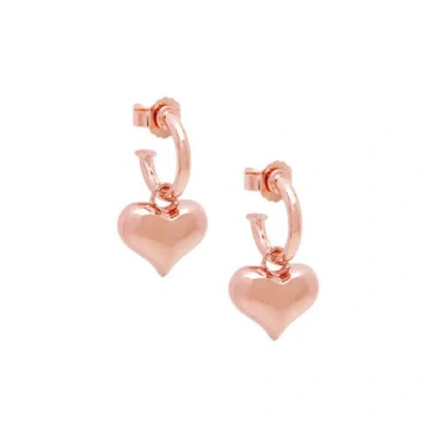 Seven Saints Puffy Heart Dangle Hoop Earrings Spiritual & Minimalist Jewelry In Gold