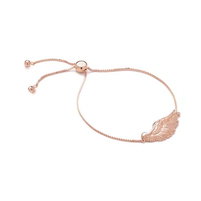 Seven Saints Women's Angel Wing Bolo Friendship Bracelet, Rose Gold Over Sterling Silver