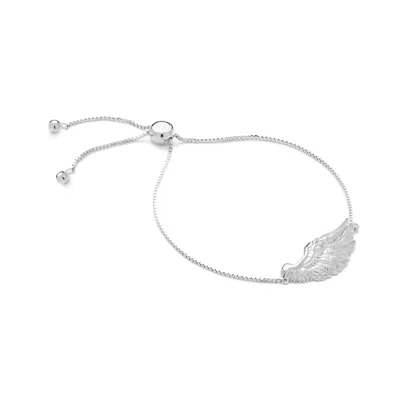 Seven Saints Women's Angel Wing Bolo Friendship Bracelet, White Rhodium Over Sterling Silver