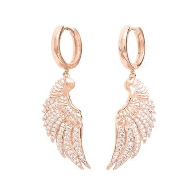 Seven Saints Women's Angel Wing Pave Huggie Earrings, Rose Gold