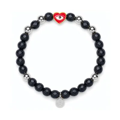 Seven Saints Women's Black / Gold / Red Sacred Heart Vigil Bracelet - Onyx - Silver Plated