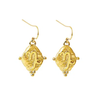 Seven Saints Women's Capricorn Vintage-style Dangle Earrings, Gold Plated