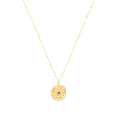 Seven Saints Women's Evil Eye Protection Necklace, Gold Over Sterling Silver With Sapphire In Gray