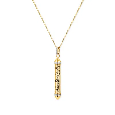 Seven Saints Women's Gold / Black Om Mani Padme Hum White Topaz Prayer Necklace, Gold Over Sterling Silver